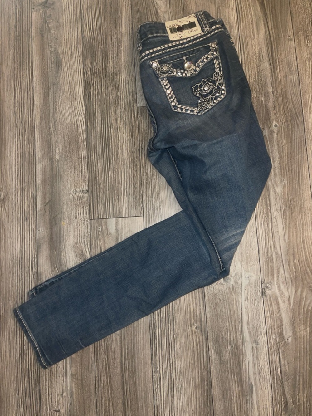 L.A. Idol Dark Blue Embellished Skinny Jeans for Women - Picture 2 of 5